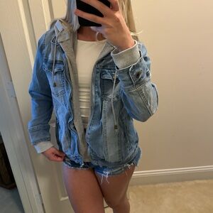 Grace & Lace Blue and Gray Jean Jacket Relaxed Fit